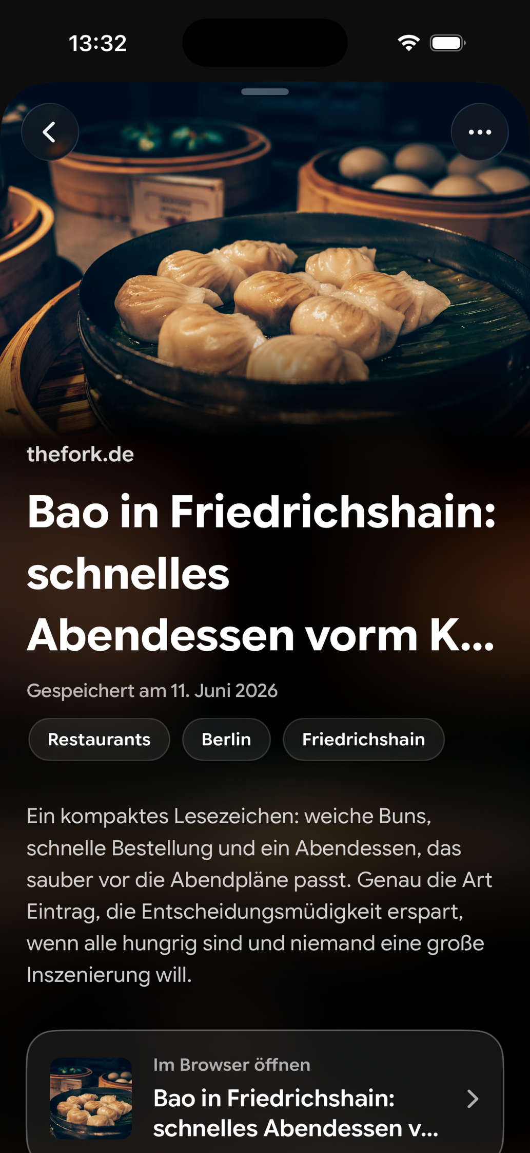 Eine gespeicherte Karte in Find Later: Bao in Friedrichshain: schnelles Abendessen vorm Kino