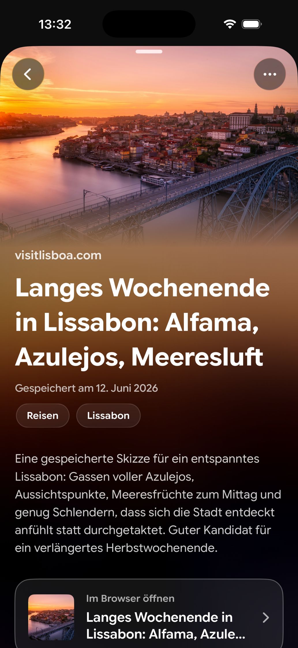 Eine gespeicherte Karte in Find Later: Langes Wochenende in Lissabon: Alfama, Azulejos, Meeresluft