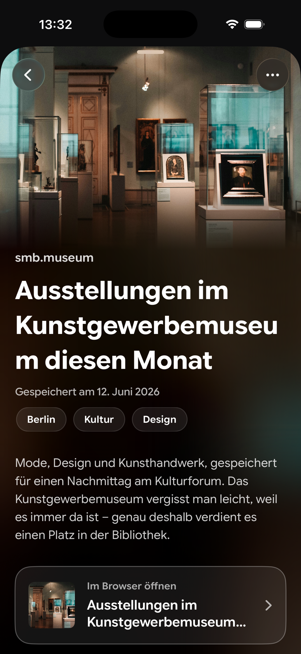 Eine gespeicherte Karte in Find Later: Ausstellungen im Kunstgewerbemuseum diesen Monat