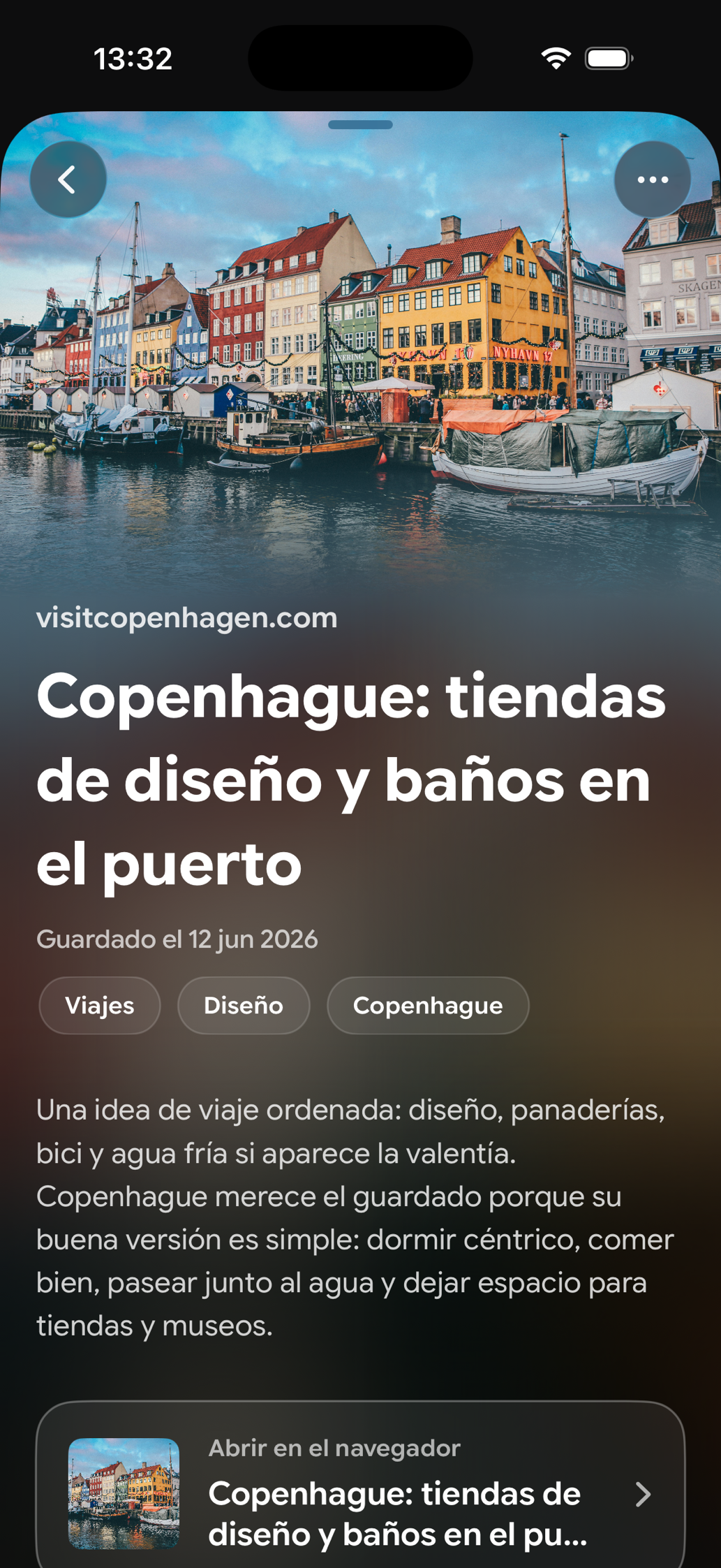 Una tarjeta guardada en Find Later