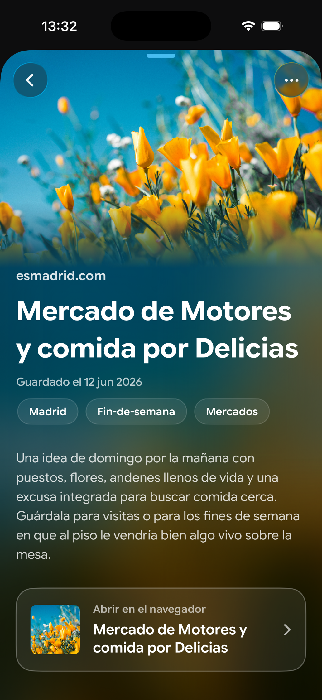 Una tarjeta guardada en Find Later
