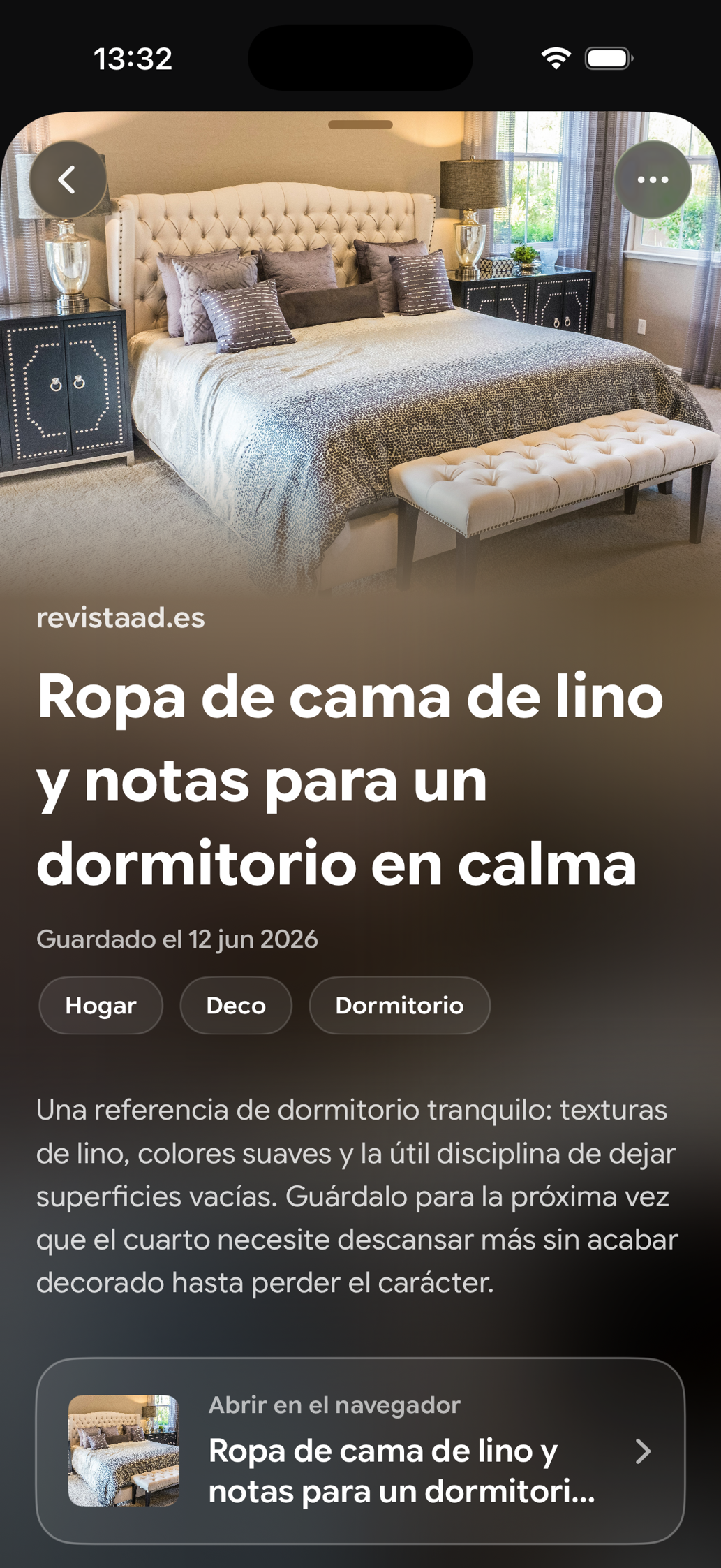 Una tarjeta guardada en Find Later