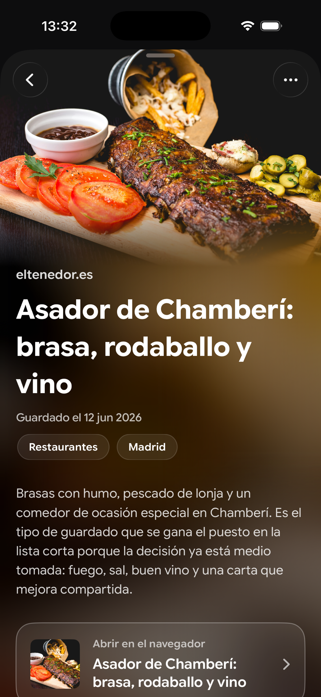 Una tarjeta guardada en Find Later