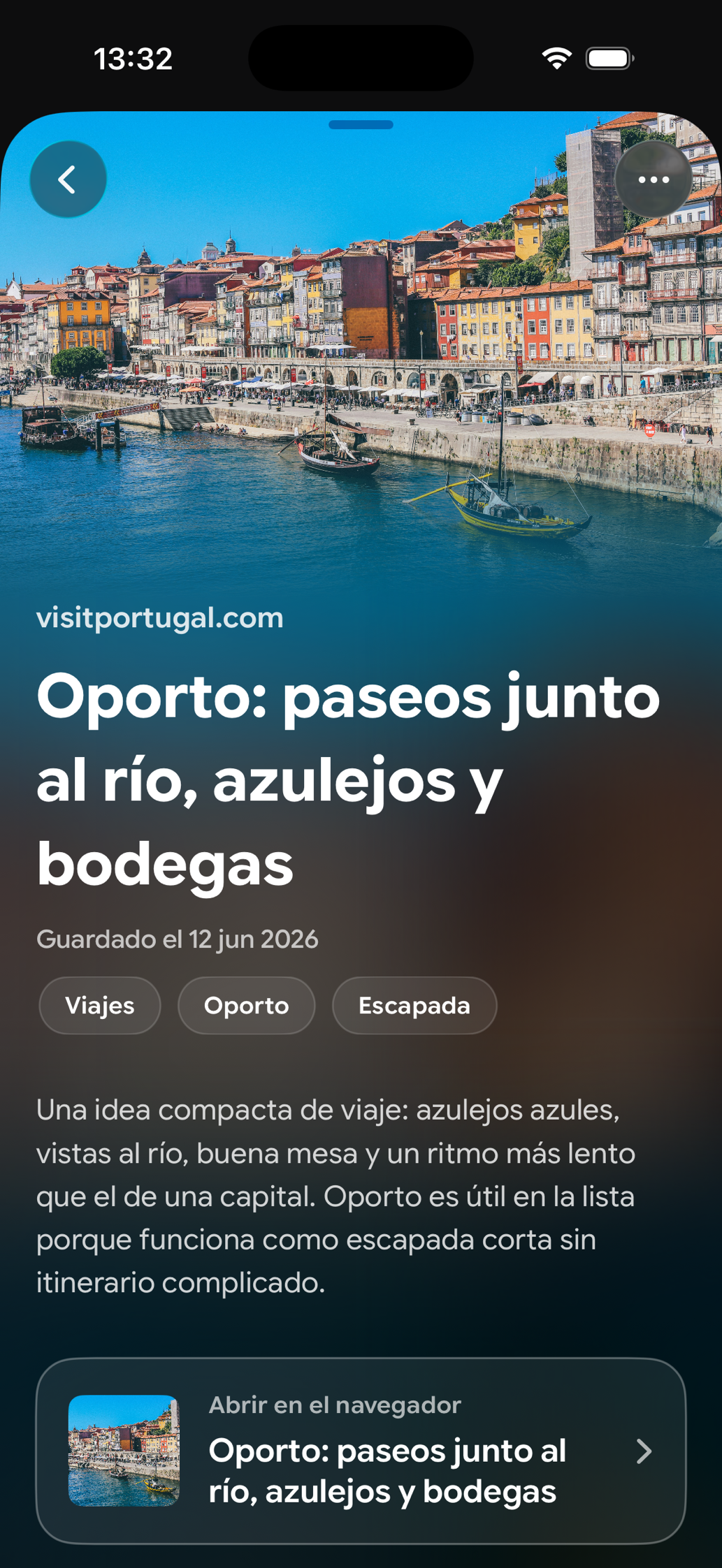 Una tarjeta guardada en Find Later