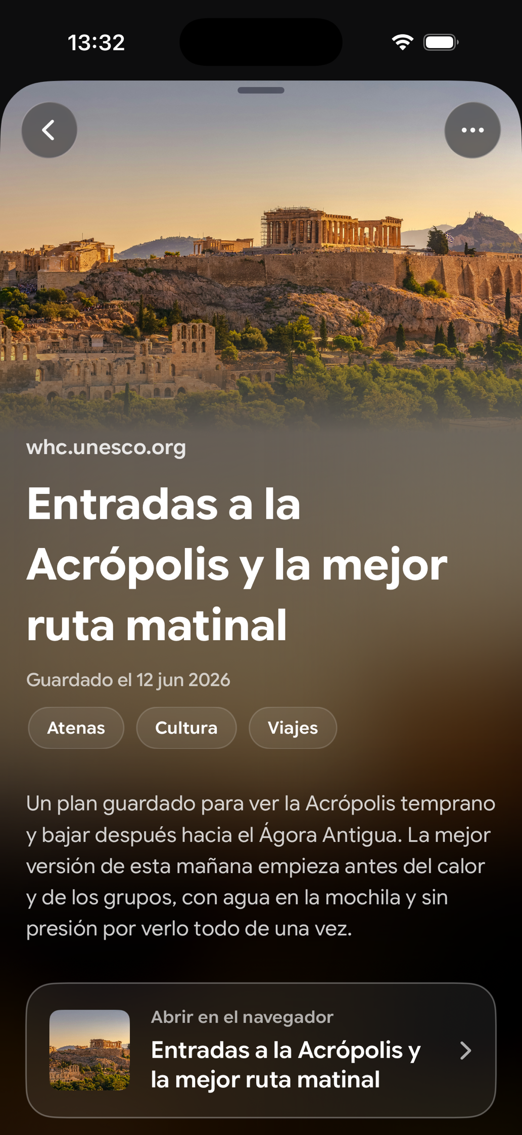 Una tarjeta guardada en Find Later