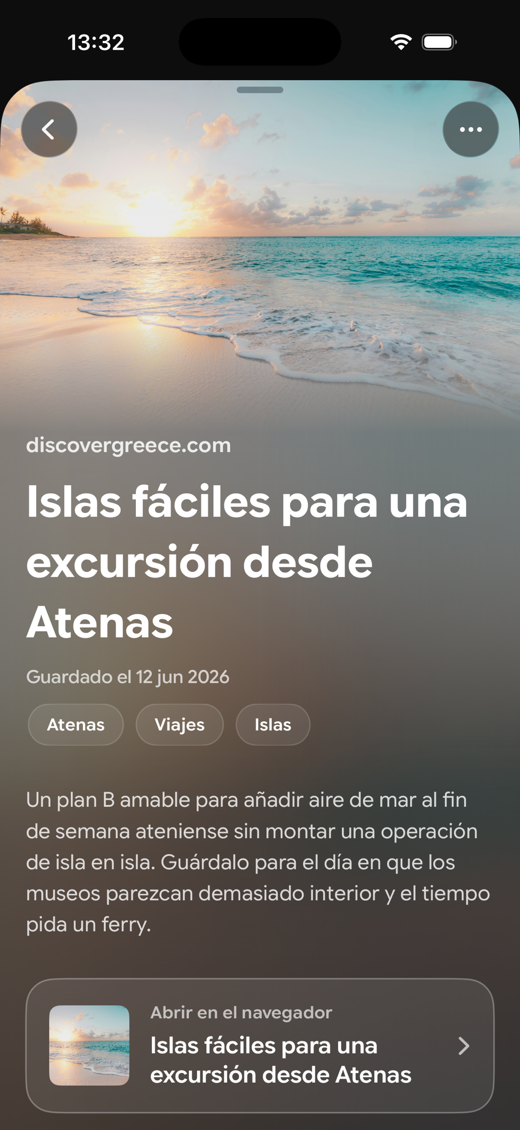 Una tarjeta guardada en Find Later
