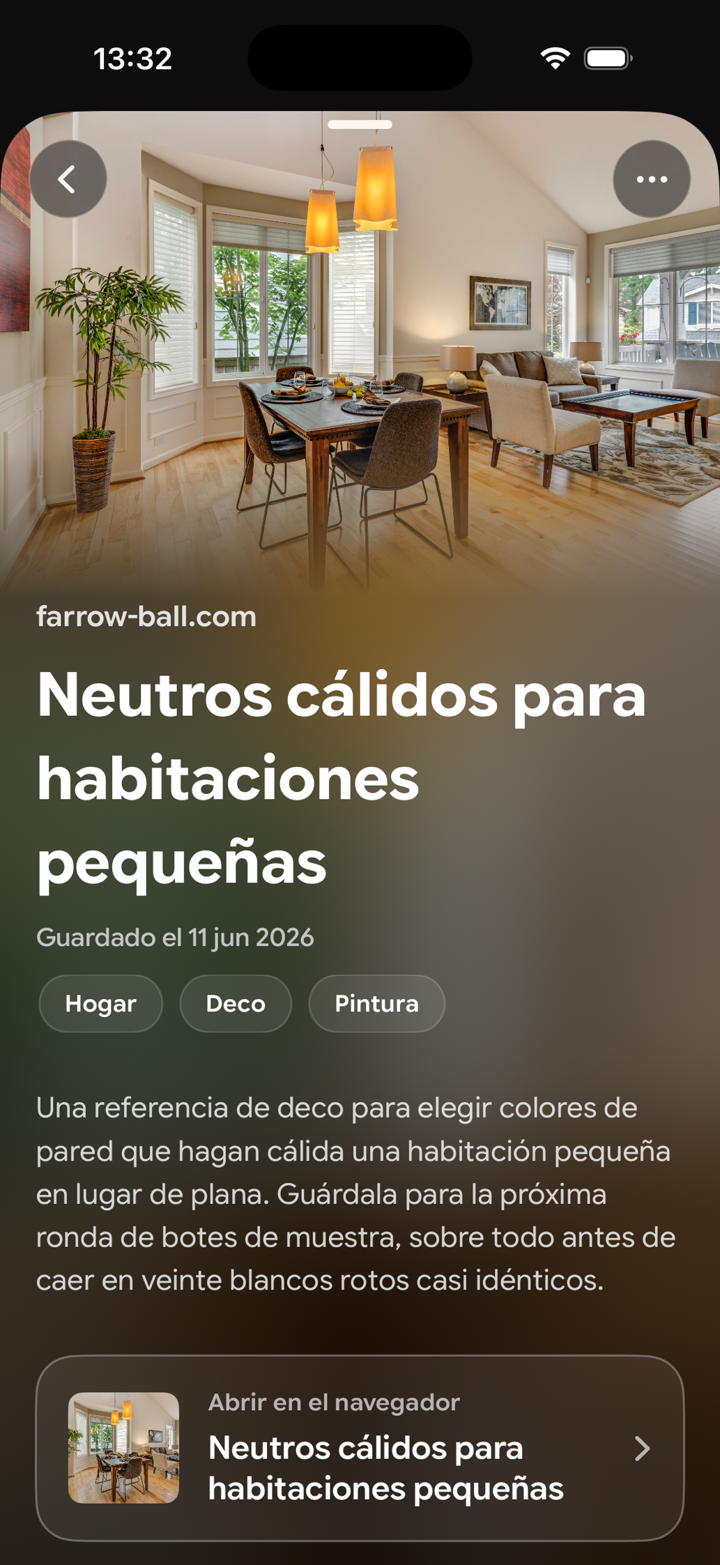 Una tarjeta guardada en Find Later