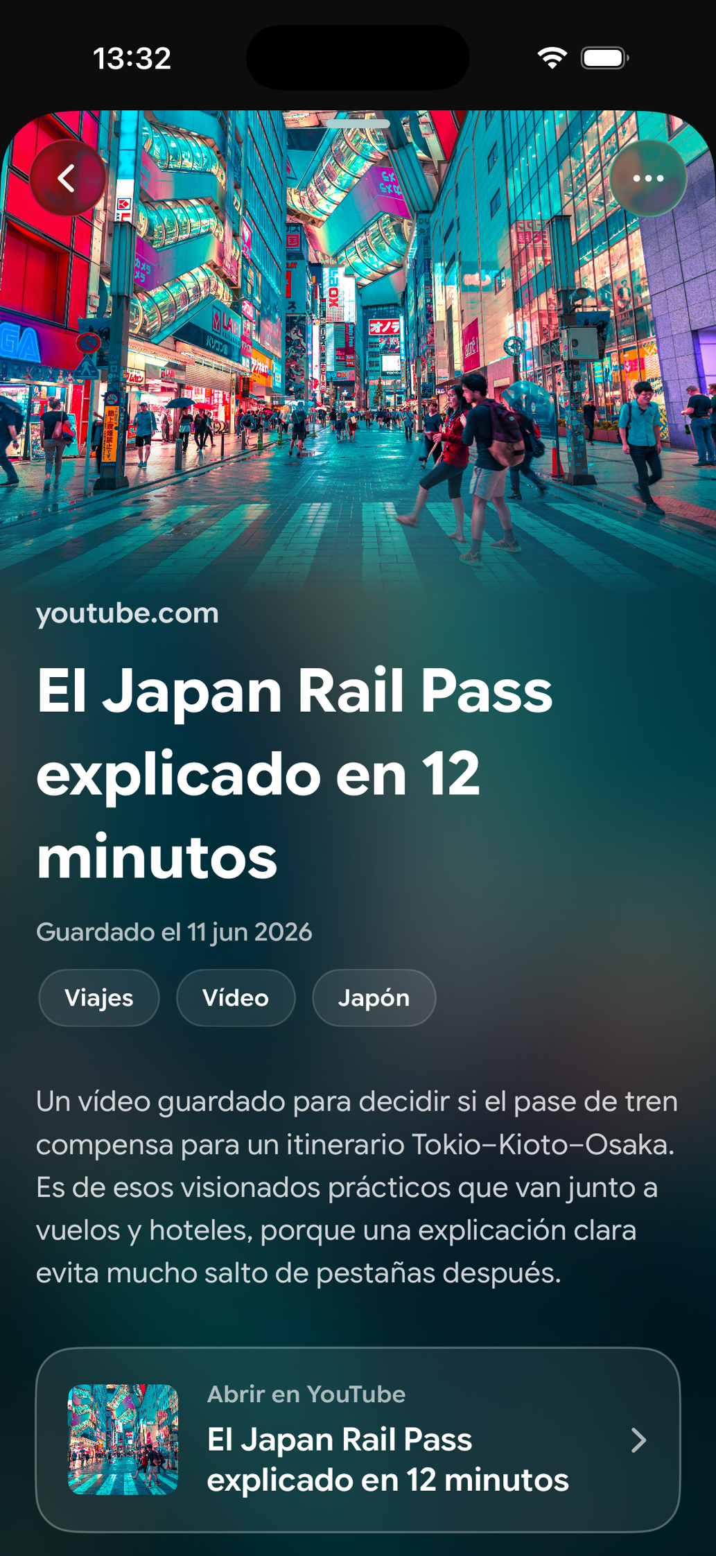Una tarjeta guardada en Find Later