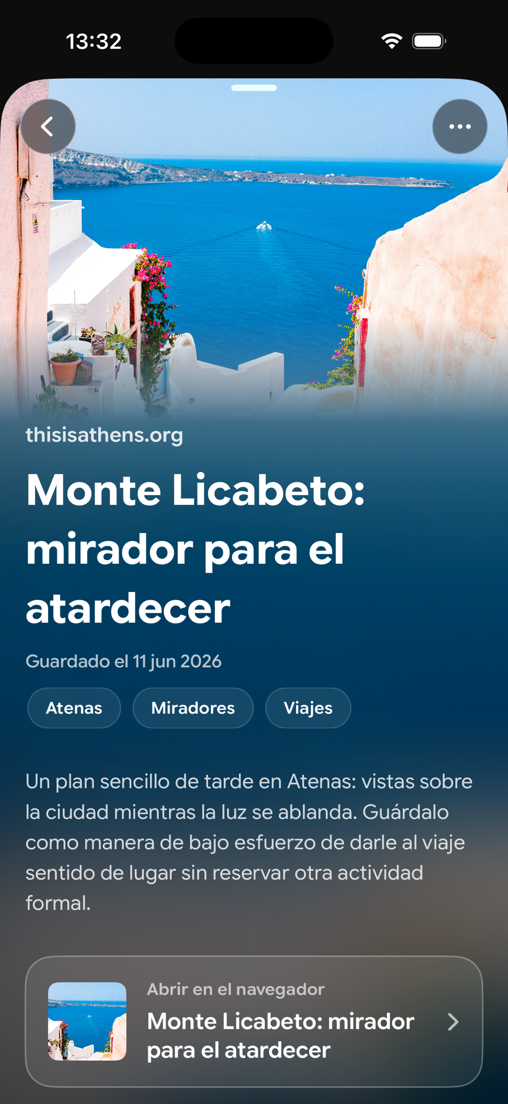 Una tarjeta guardada en Find Later