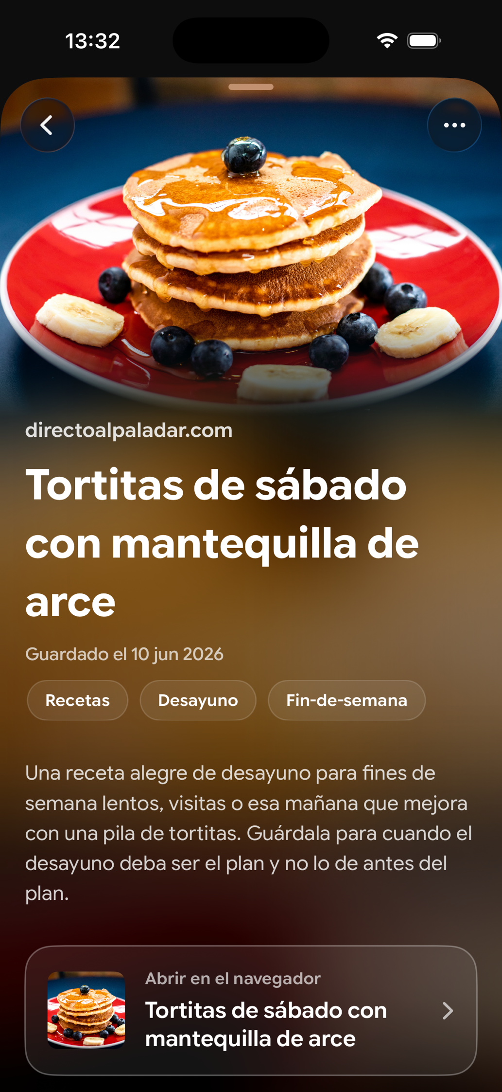 Una tarjeta guardada en Find Later