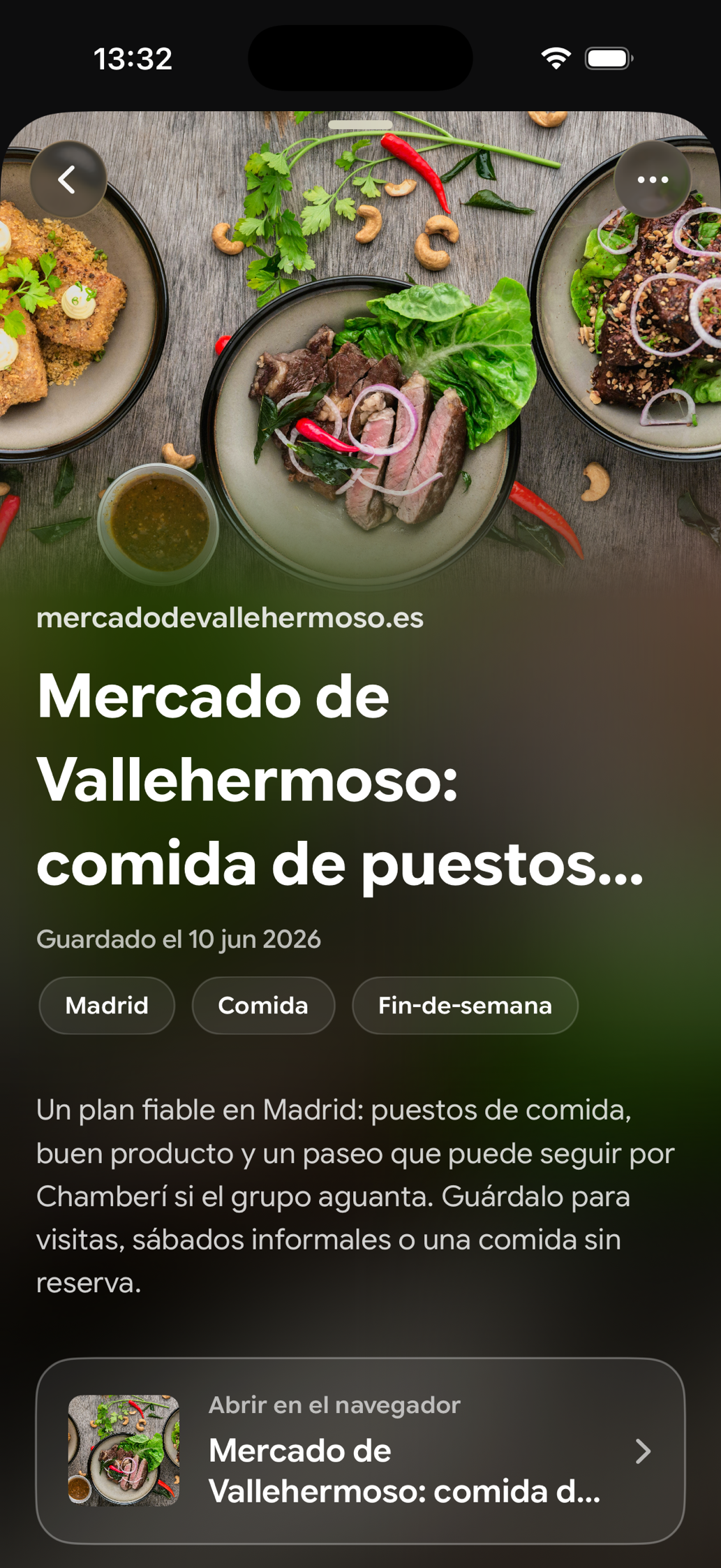 Una tarjeta guardada en Find Later