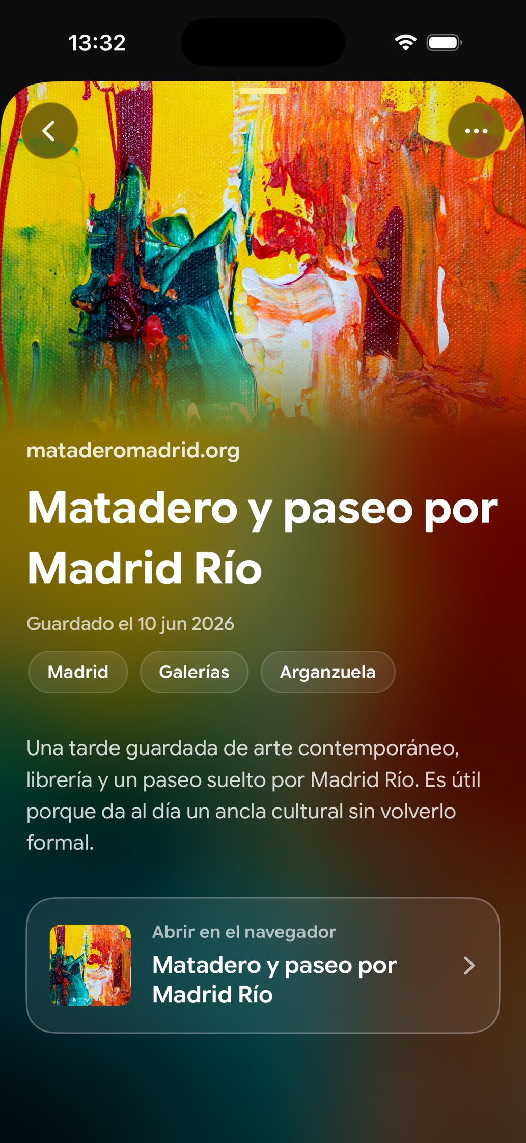 Una tarjeta guardada en Find Later