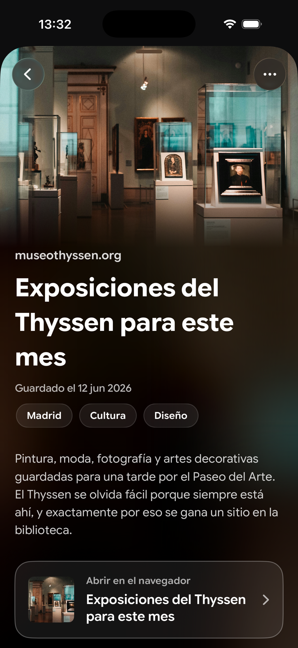 Una tarjeta guardada en Find Later: Exposiciones del Thyssen para este mes