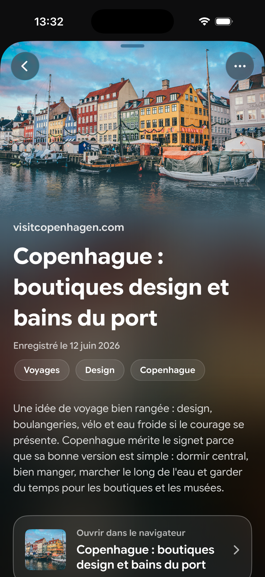Une carte enregistrée dans Find Later