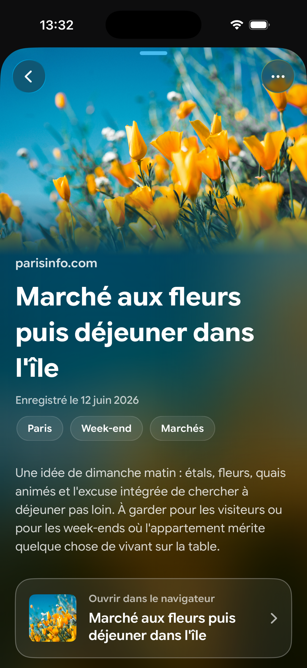 Une carte enregistrée dans Find Later