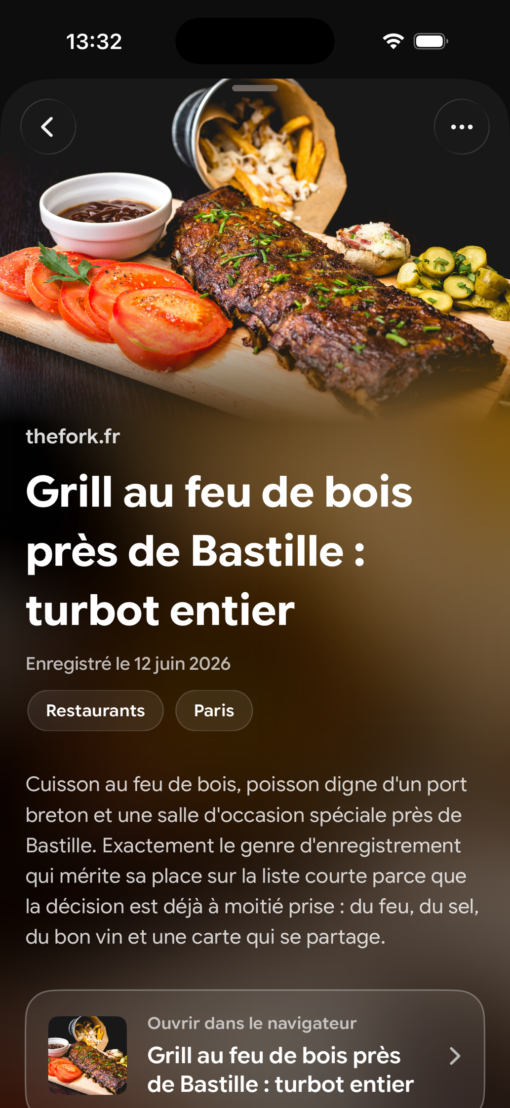 Une carte enregistrée dans Find Later
