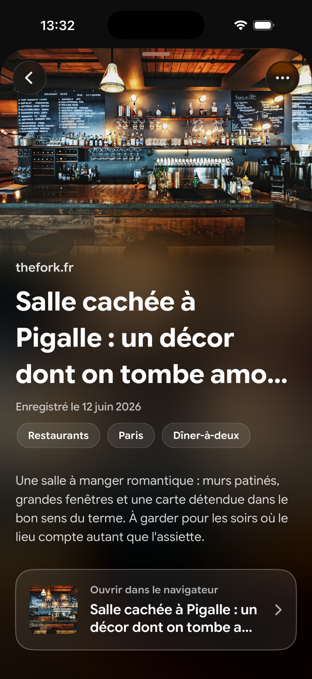 Une carte enregistrée dans Find Later
