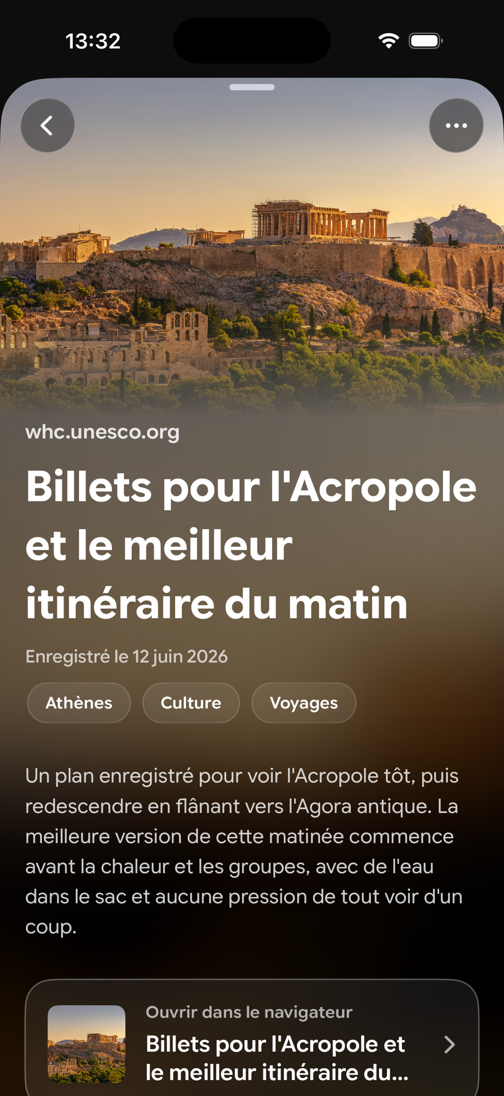 Une carte enregistrée dans Find Later