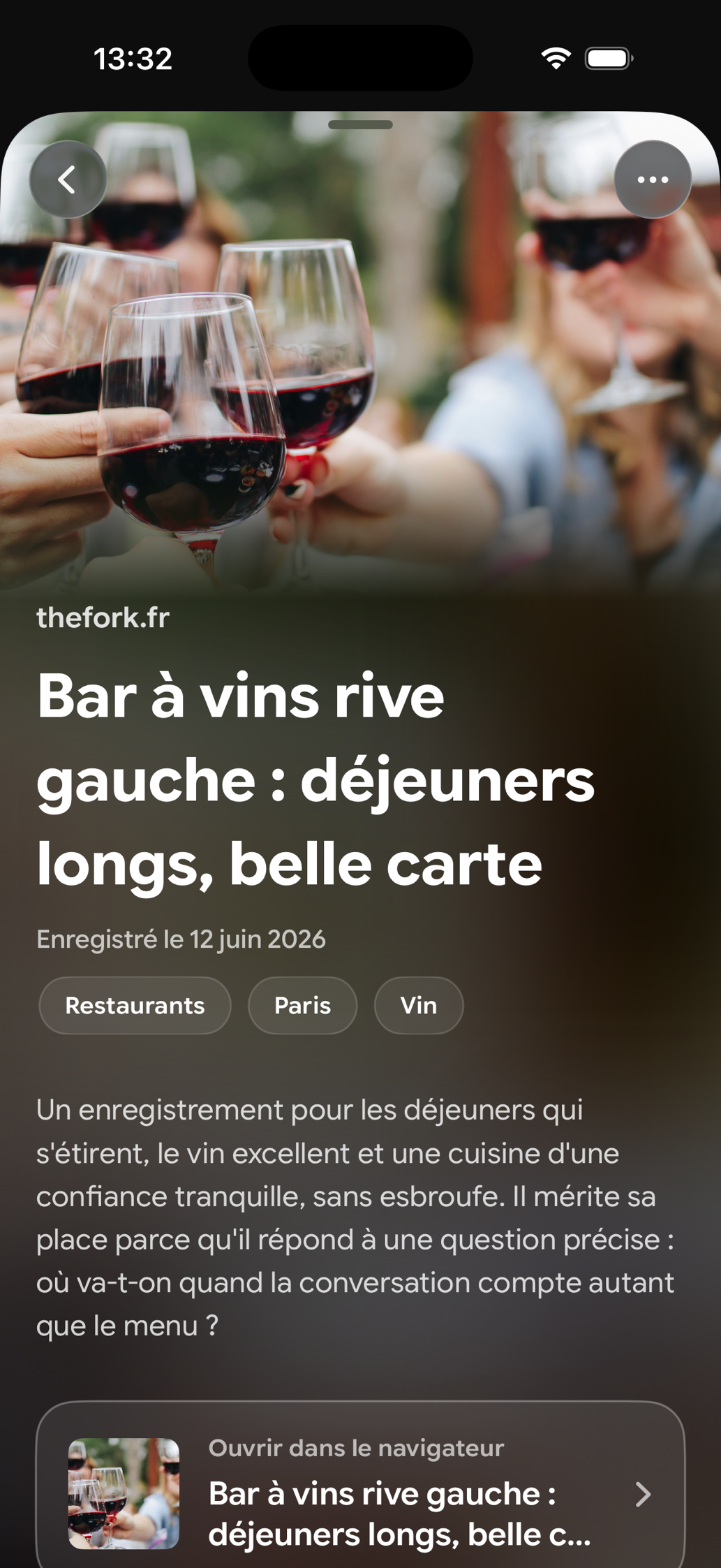 Une carte enregistrée dans Find Later