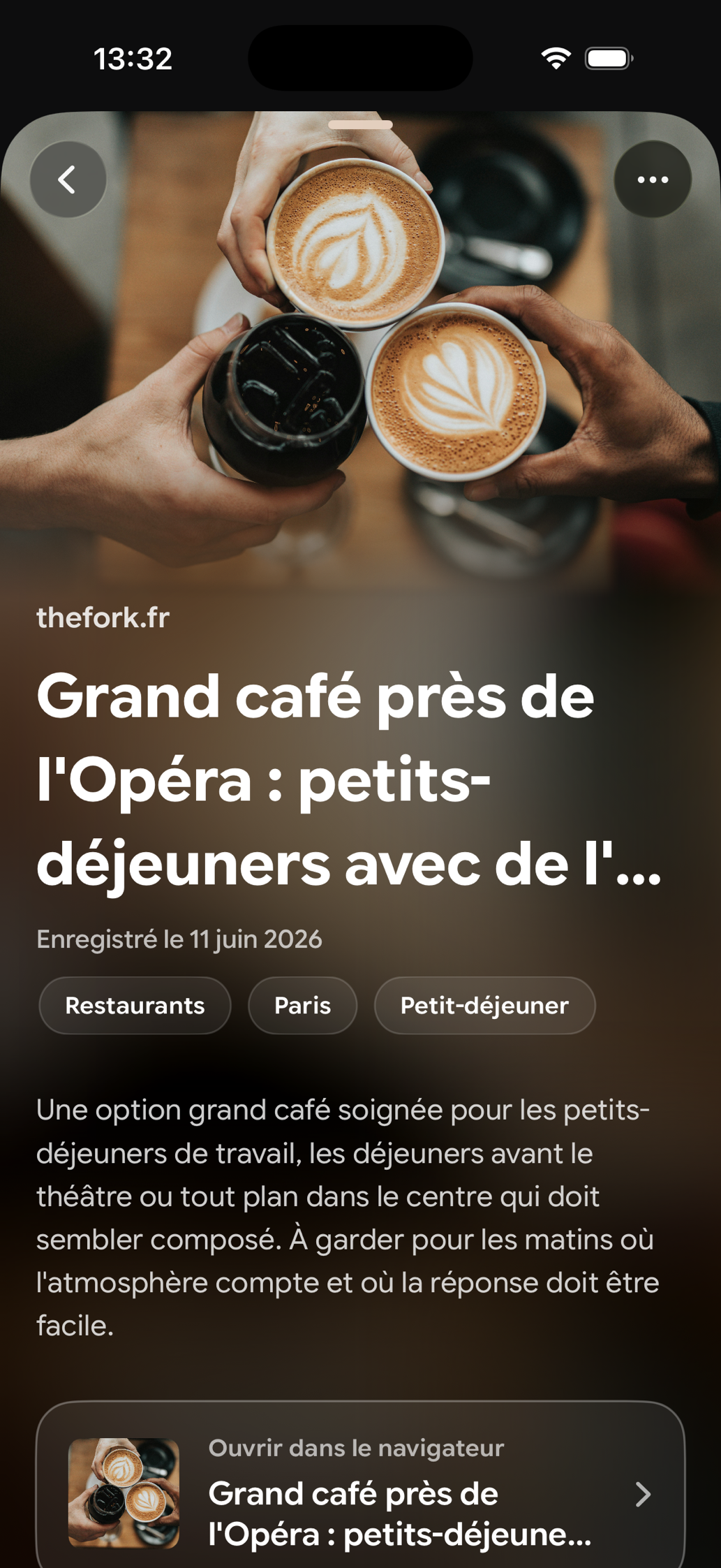 Une carte enregistrée dans Find Later