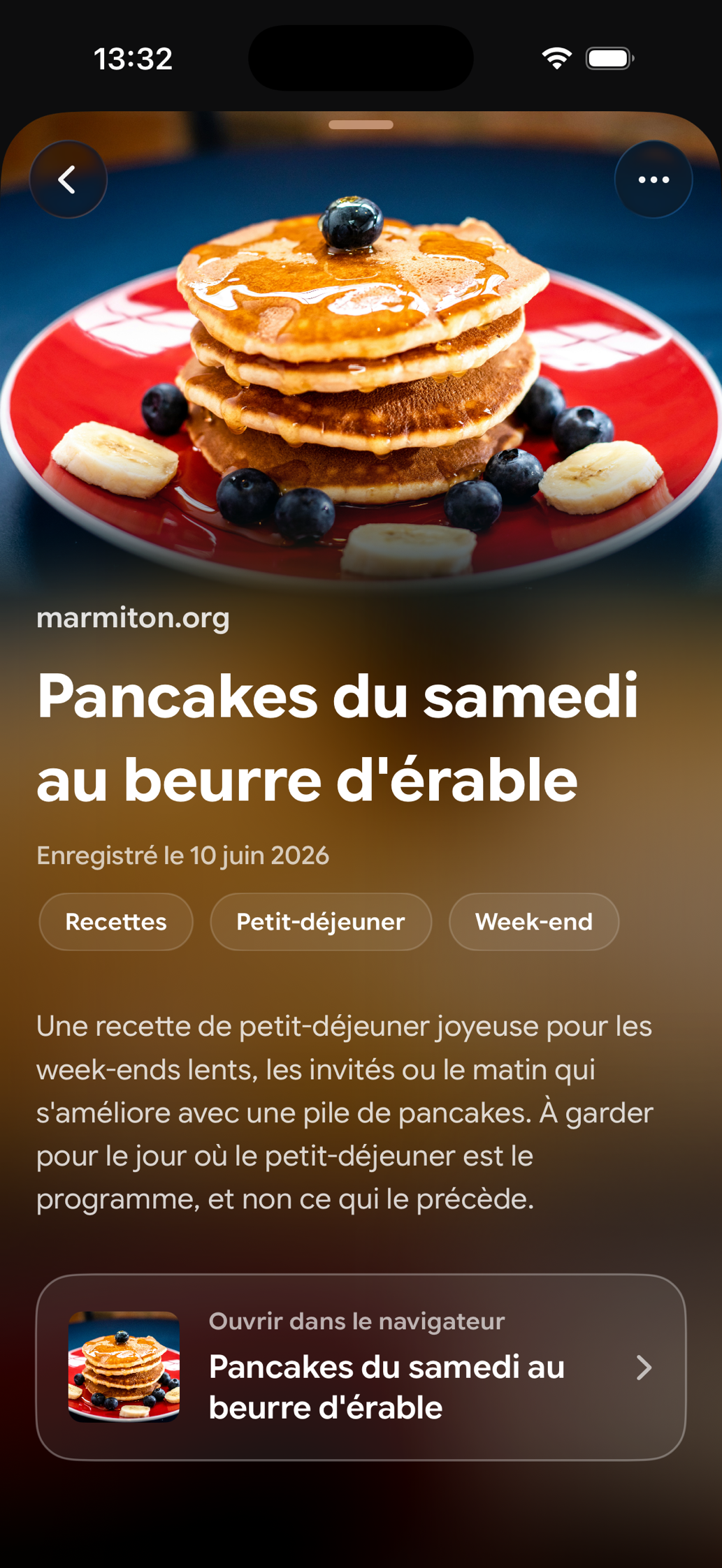 Une carte enregistrée dans Find Later