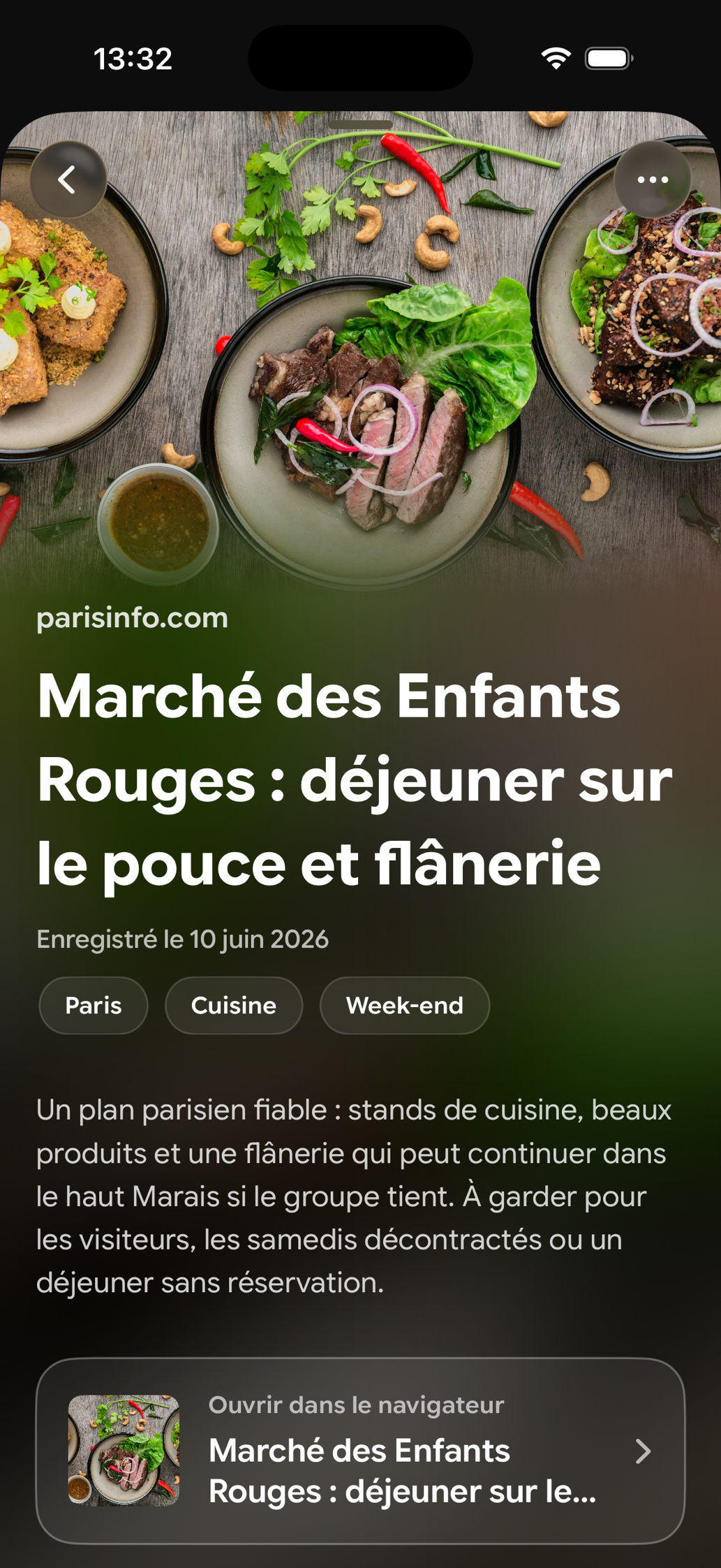 Une carte enregistrée dans Find Later