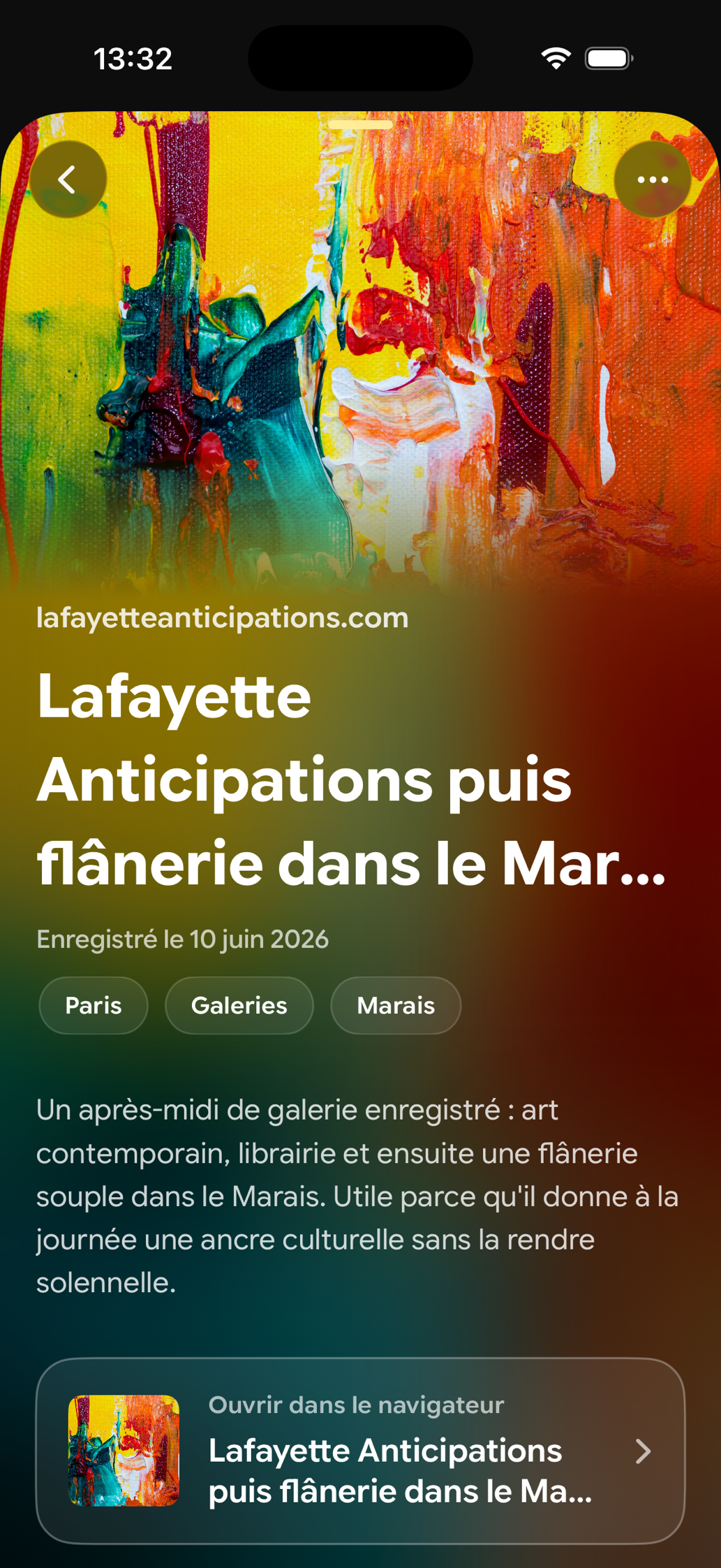 Une carte enregistrée dans Find Later