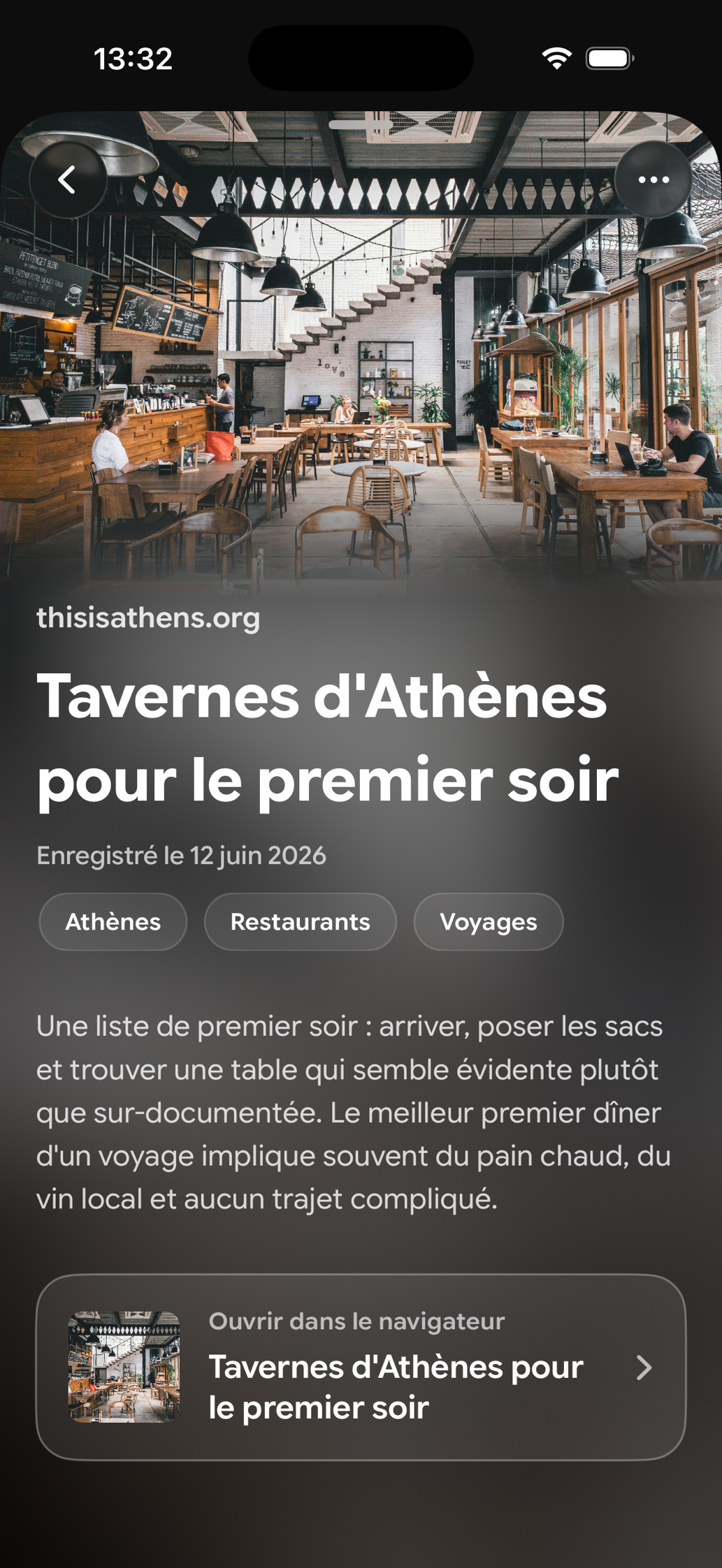 Une carte enregistrée dans Find Later: Tavernes d'Athènes pour le premier soir