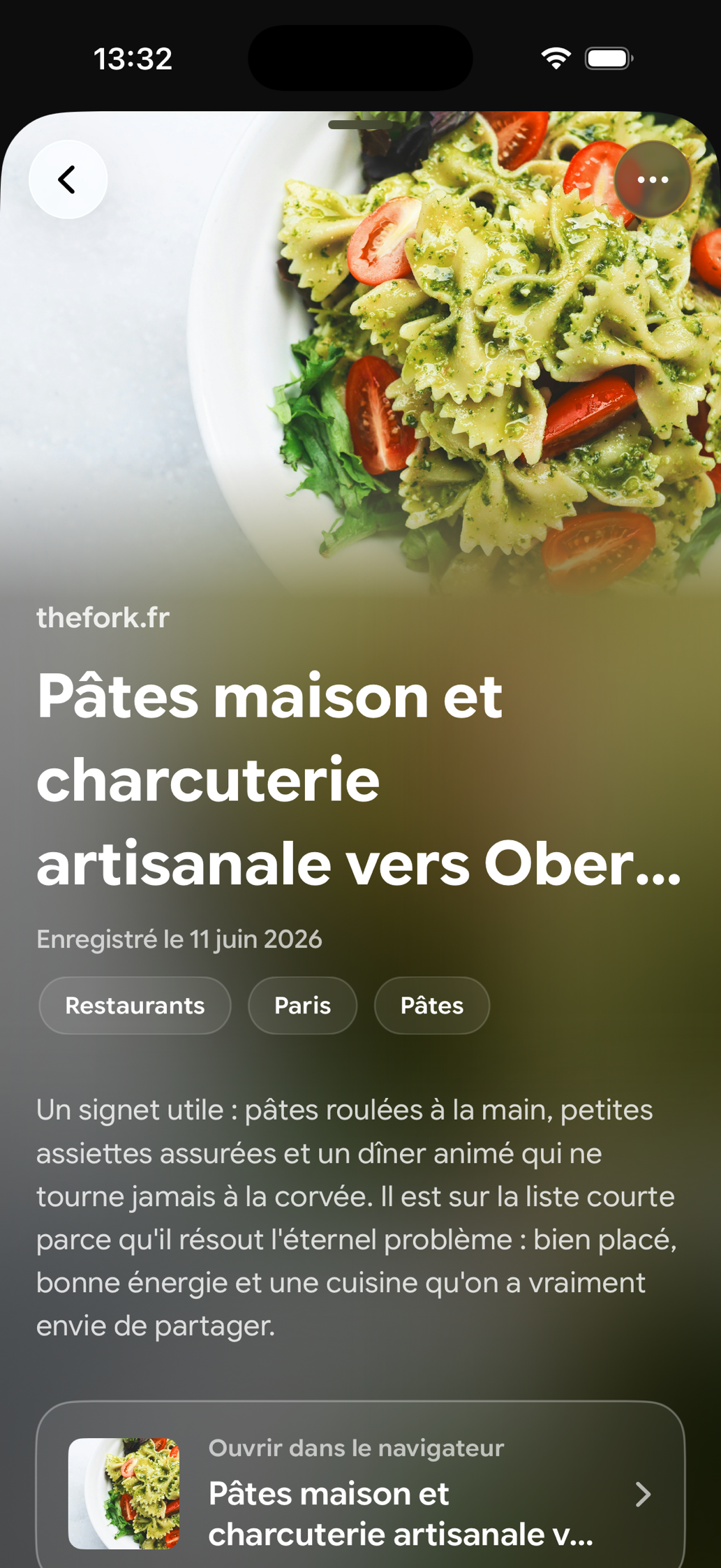 Une carte enregistrée dans Find Later: Pâtes maison et charcuterie artisanale vers Oberkampf