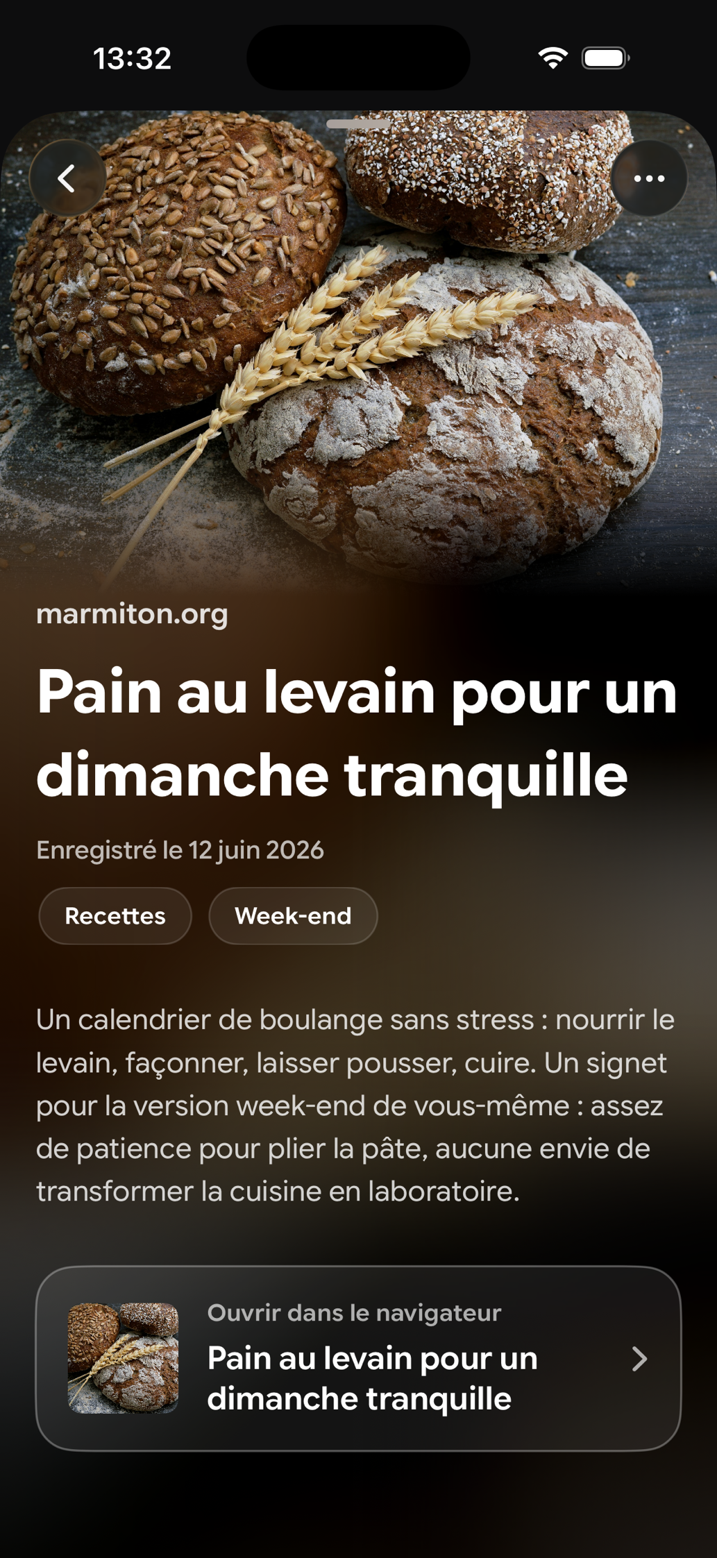 Une carte enregistrée dans Find Later: Pain au levain pour un dimanche tranquille